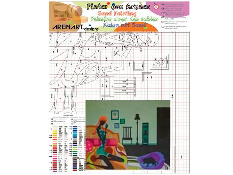 Silueta sentada con gato - L�mina para Arenas de 50 x 61 cm.