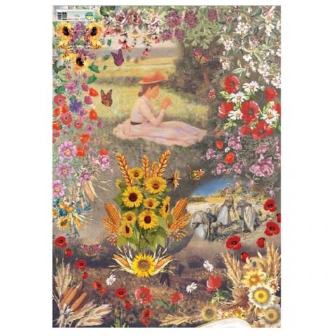 Papel Decoupage - Flores y Dama en el campo